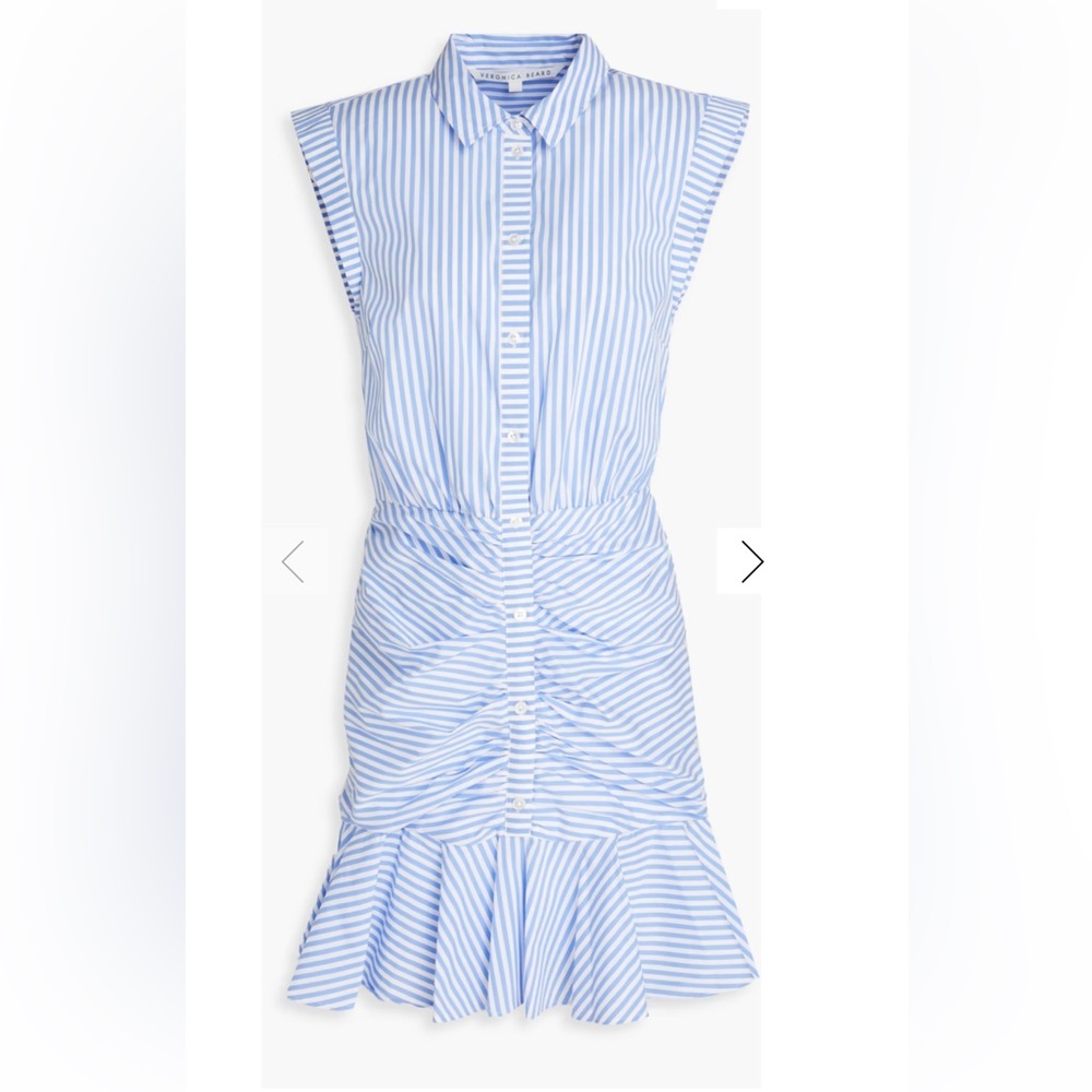 Veronica Beard Blue and White Striped Sleeveless Shirtdress